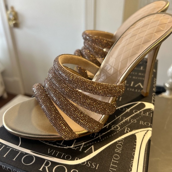 Gold Crystal-Strap Stiletto Mules - Picture 2 of 11